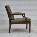 1970s, Scandinavian armchair, original condition,reen furniture leather, solid teak wood.