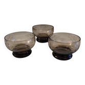 3 etched smoked glass bowls – Art Deco style – France, 1950s