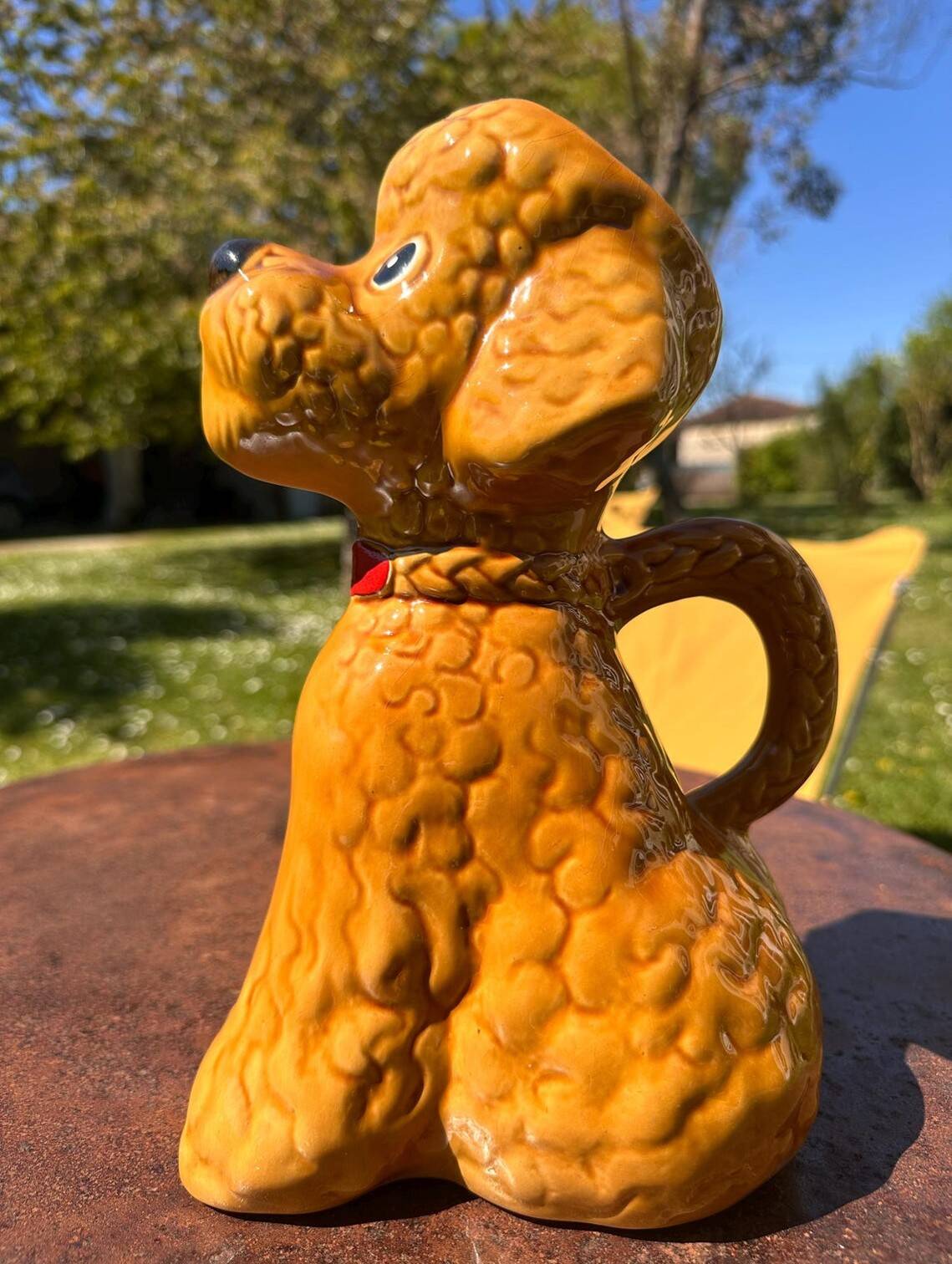 Vintage Brown Caramel Glazed Ceramic Poodle Carafe Pitcher