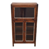 Small wooden glass cabinet with retractable door