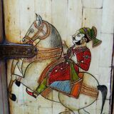 Mirror window Rajasthan in hand-painted bone decor with an ancient horseman from the early 20th century.