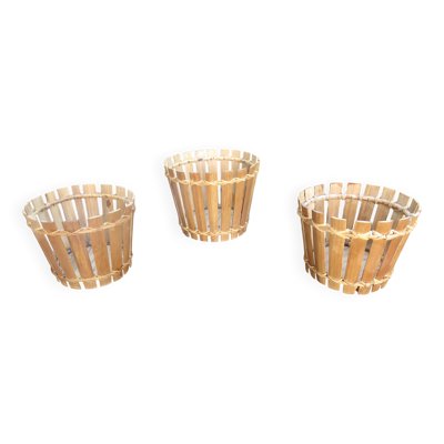 Série de 3 cache pots en bambou années 70