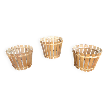 Set of 3 bamboo planters from the 70s