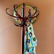 Coat rack on curved wooden stand, Baumann or Thonet style parrot