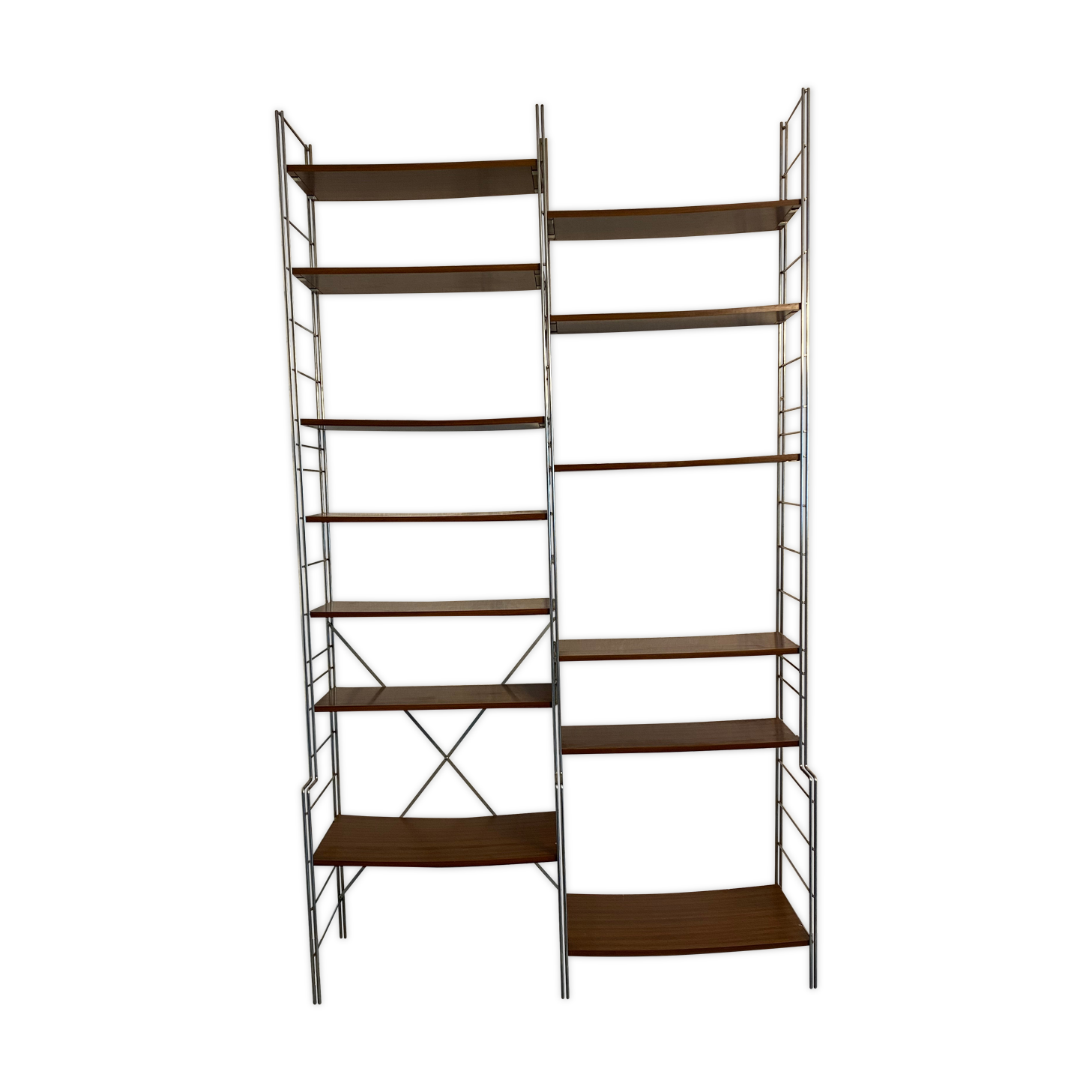 Thong shelves on foot steel and vintage wood