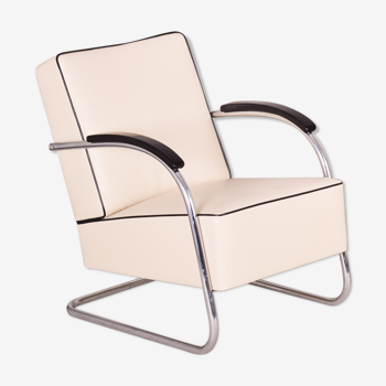 White Bauhaus armchair - Made in 1930s Czechia by Mucke Melder