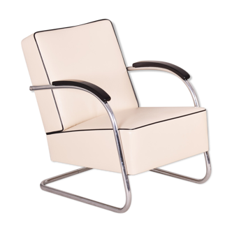 White Bauhaus armchair - Made in 1930s Czechia by Mucke Melder