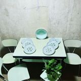 Salins factory oyster plates in water green colors