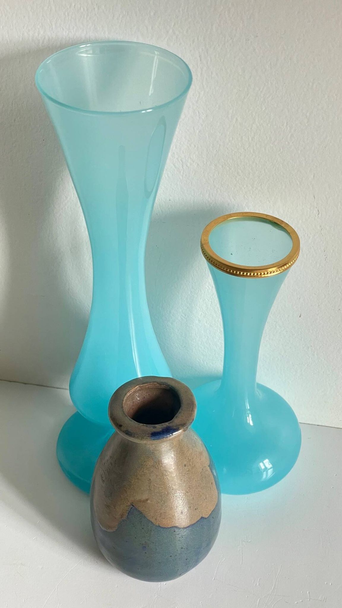 Vases bleu grès verre opalin vintage