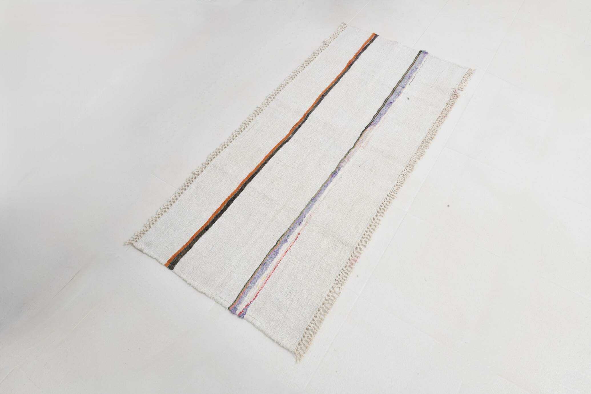 2x5 Natural White Turkish Vintage Runner Rug, 72x169Cm