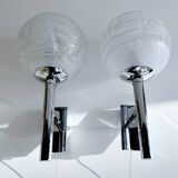 Pair of Murano Glass Chrome Wall Lights