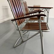 Vintage folding garden set table 4 chairs wood and metal 1960