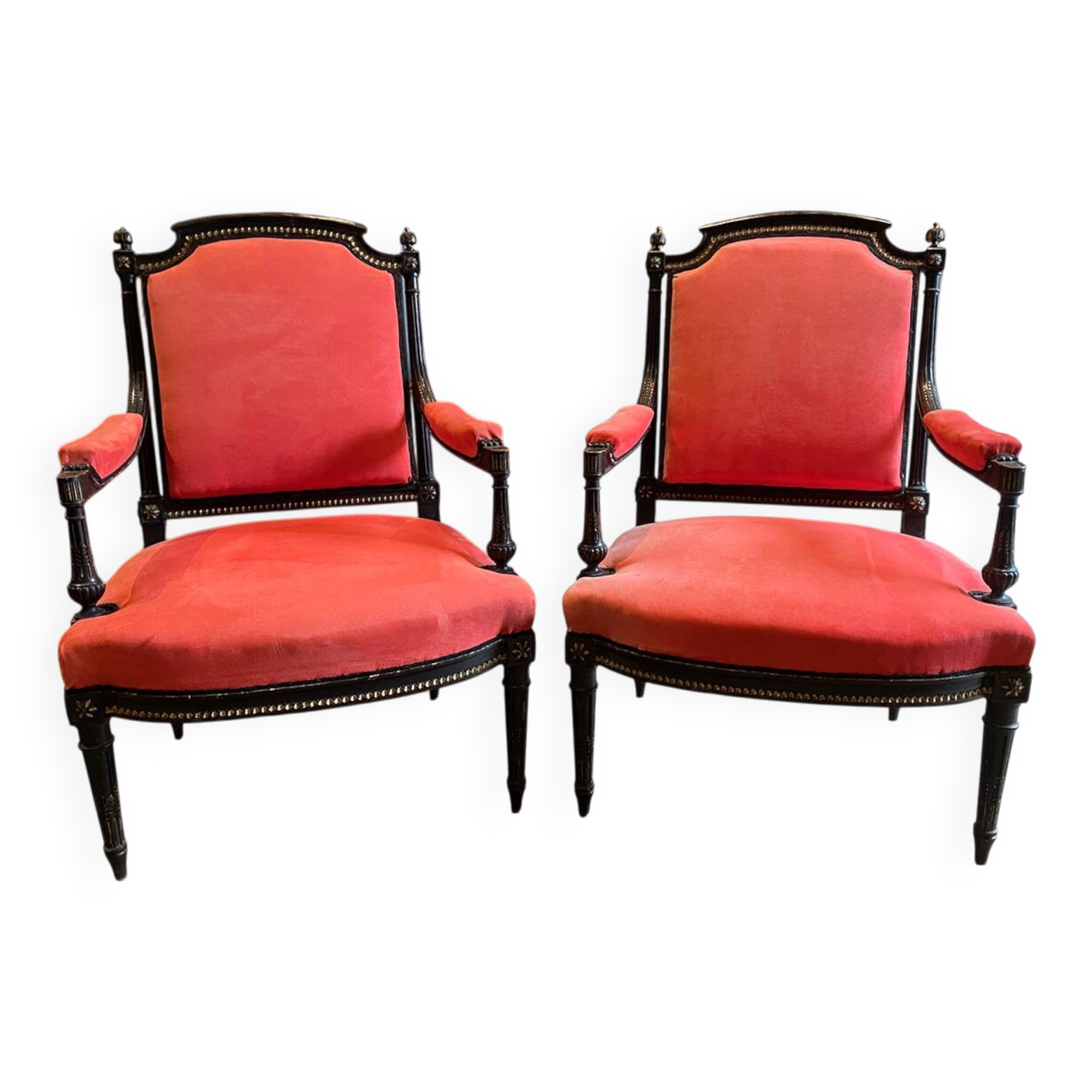 Pair of Queen's armchairs in Louis XVI style, Napoleonic III period.