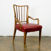 Austrian Dining Chairs in Walnut and Red Leather by Oswald Haerdtl from the Mid-Century
