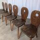 Set of 6 Vintage Brutalist Wooden Chair / Rustic Farmhouse Dining Chair