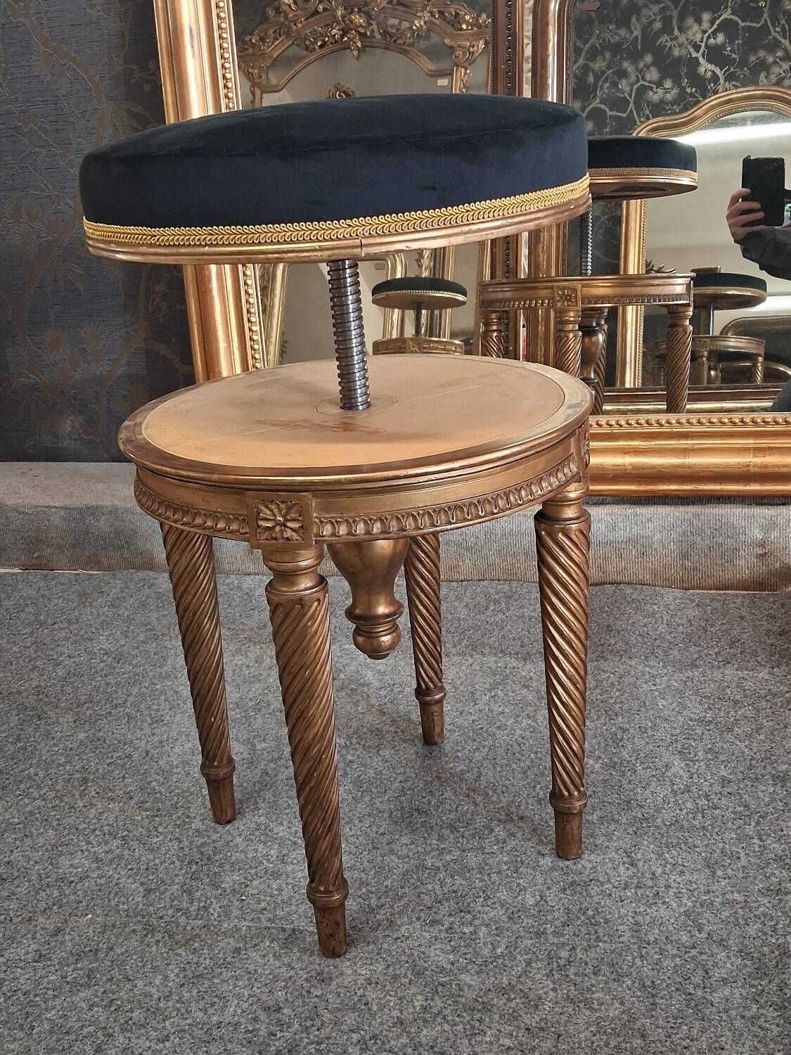 Golden wooden piano stool
