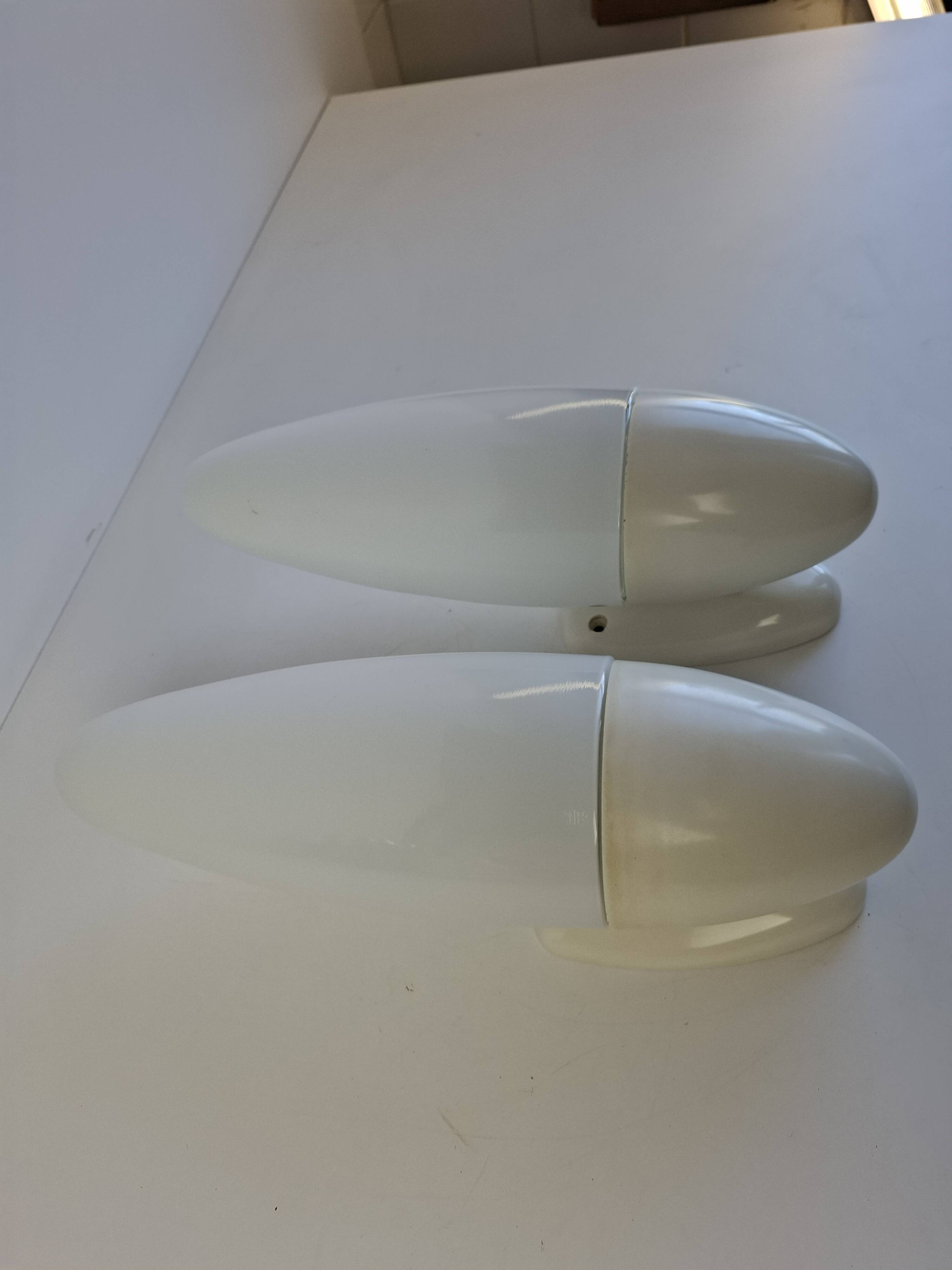 Pair of 1960s Czechoslovak Milk Glass and Bakelite Space Age Wall Sconces