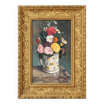 Oil on canvas, old, signed P. Perrisse, dated 1888, bouquet of flowers.