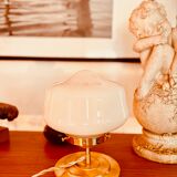 Old globe table lamp in white opaline molded glass - 70s