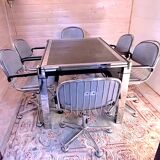 Chrome dining room set, La Metal Arredo and Moltoni&Co, 6 chrome chairs and table, Italy