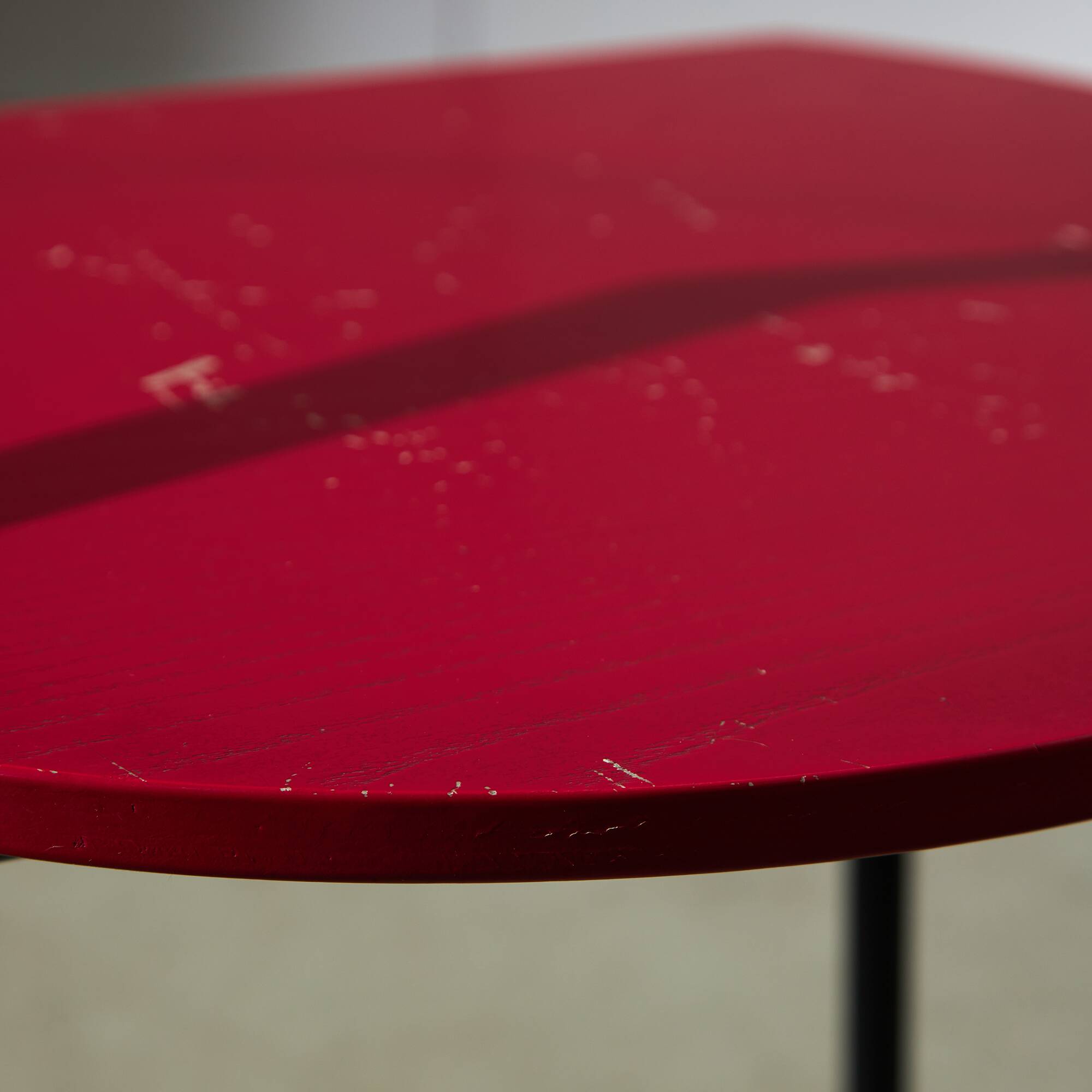 Red Plywood and Curved Metal Frame Chair