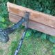 Antique garden bench with cast iron legs