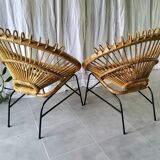 Paire de fauteuils en rotin années 60