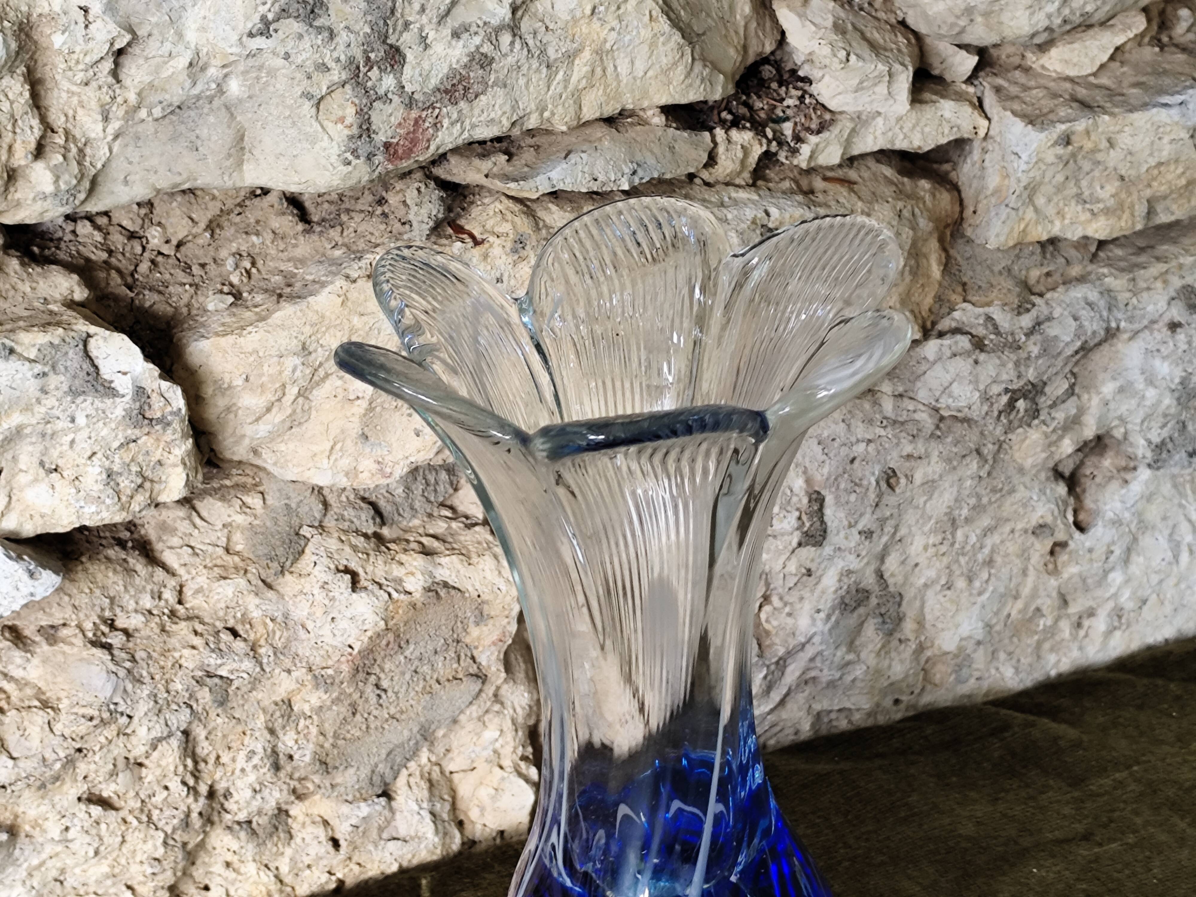 Large vintage blue glass vase