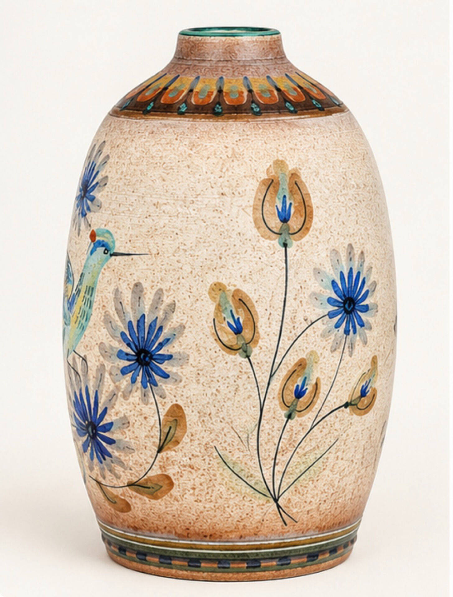 Grand vase en grès signé Robert Mahéo – Belle-Île-en-Mer – Décor d’ois