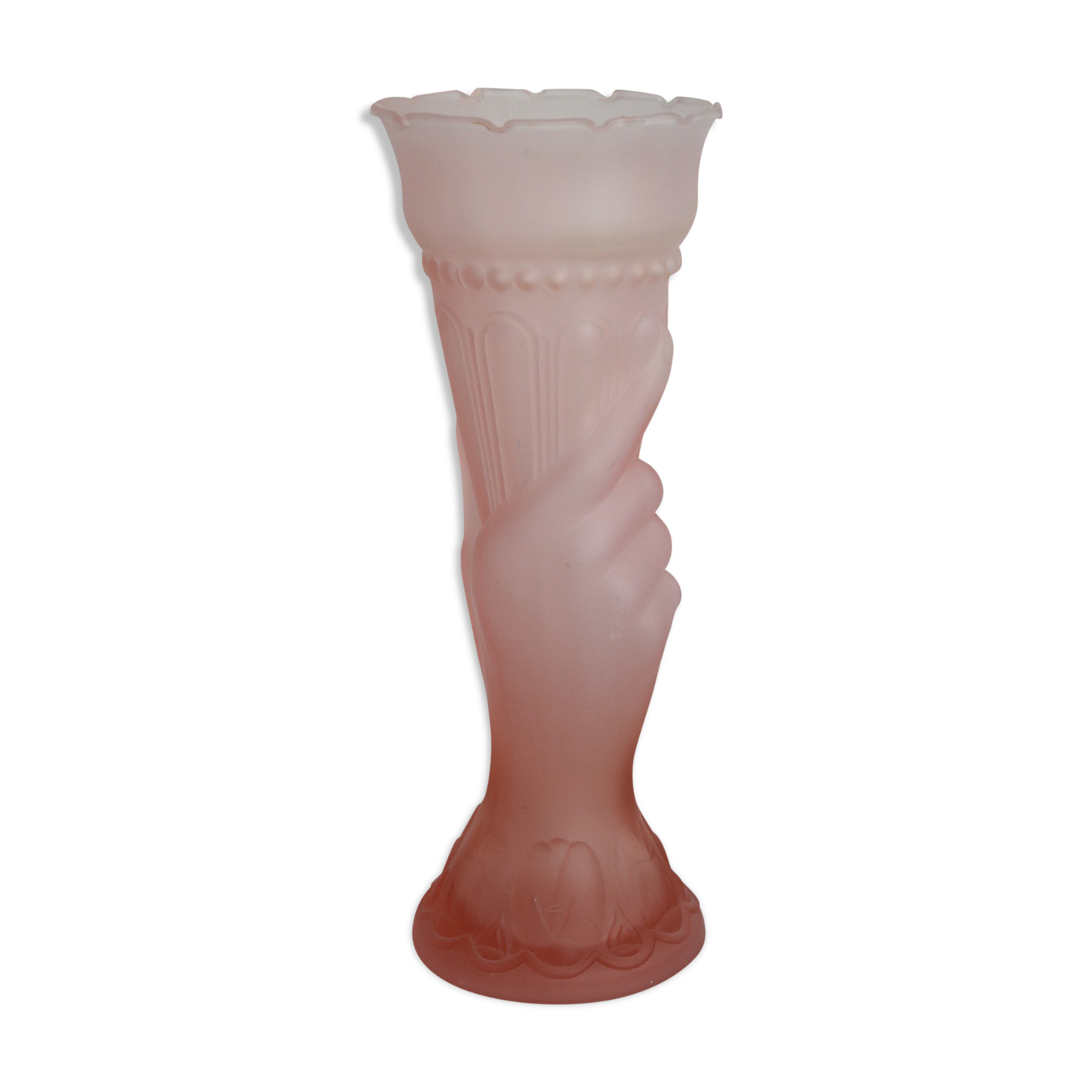 Art Deco vase, rose, hand-painted, frosted glass.