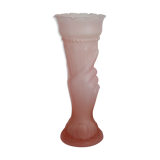 Art deco vase pink hand torch frosted glass