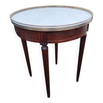 Table bouillotte ancienne avec plateau marbre style louis xvi