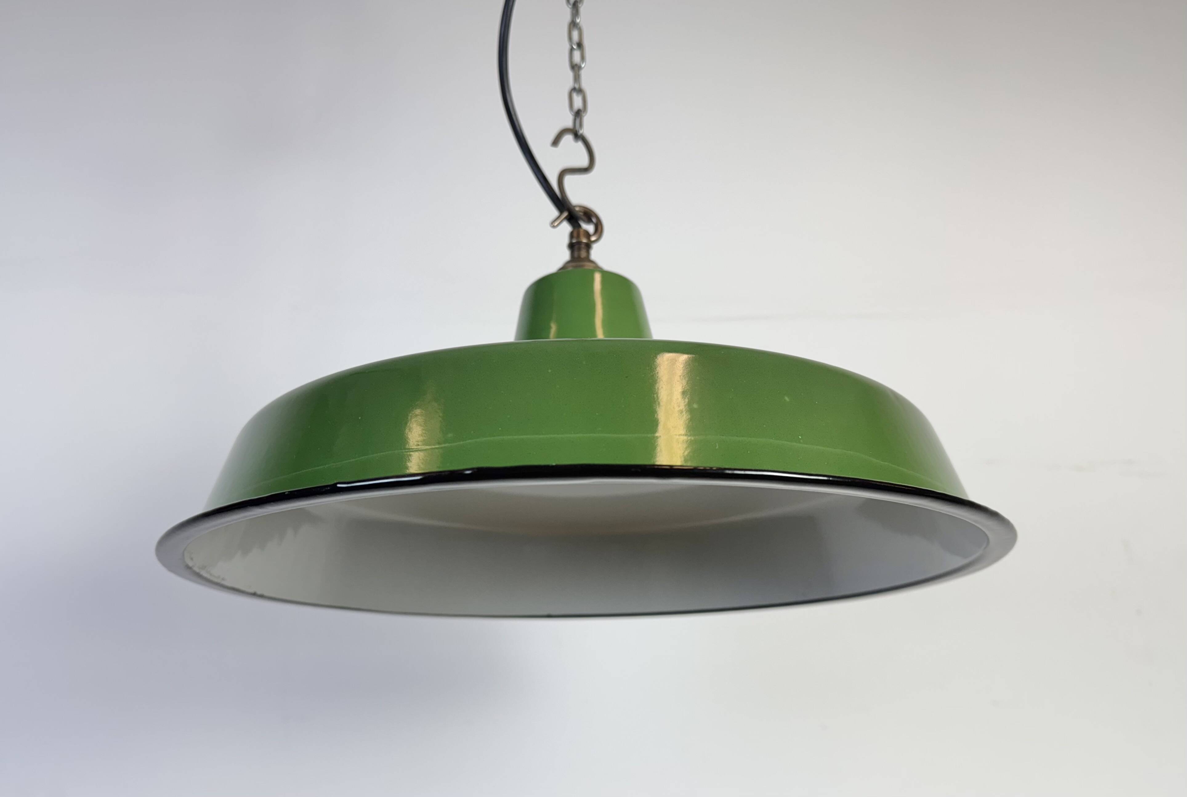 Industrial Green Enamel Factory Pendant Lamp, 1960s