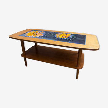 Table basse bois et céramique 1970