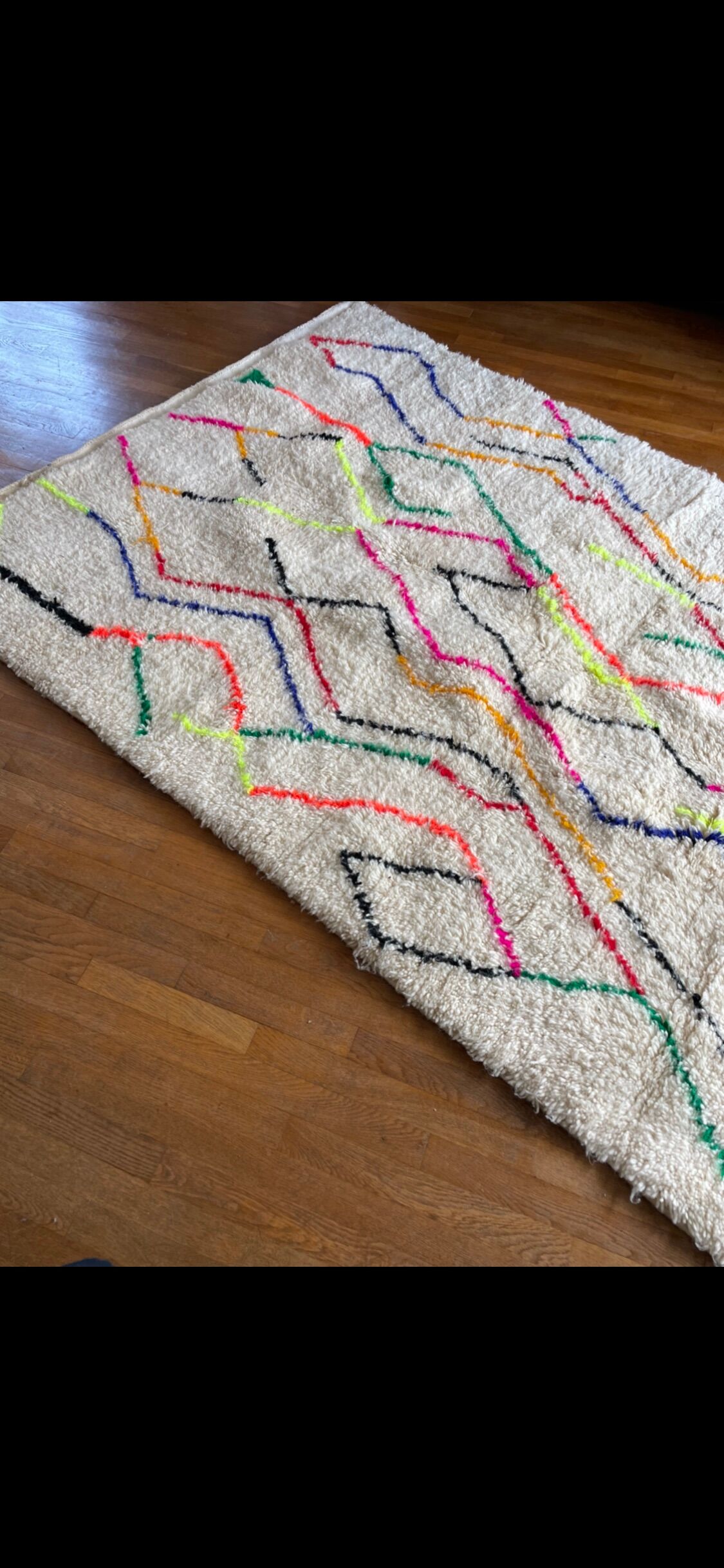 Berber rug Azilal colorful white with minimalist patterns multicolored and modern fluorescent