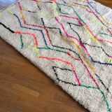 Berber rug Azilal colorful white with minimalist patterns multicolored and modern fluorescent