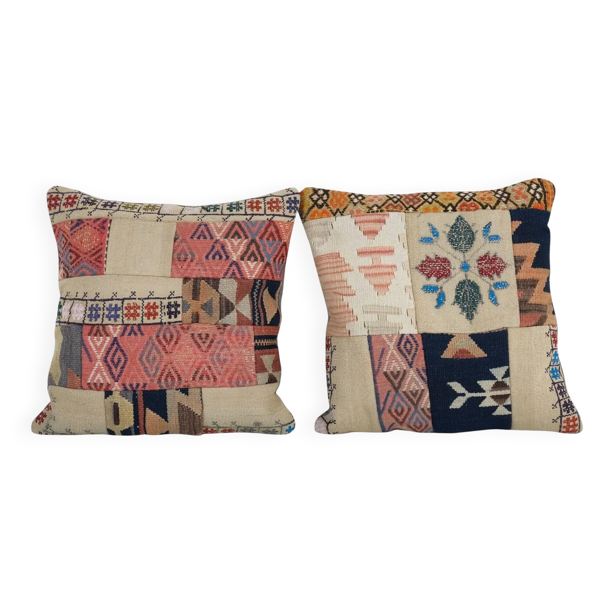 Set of 2 vintage kilim cushion covers 51x51 cm