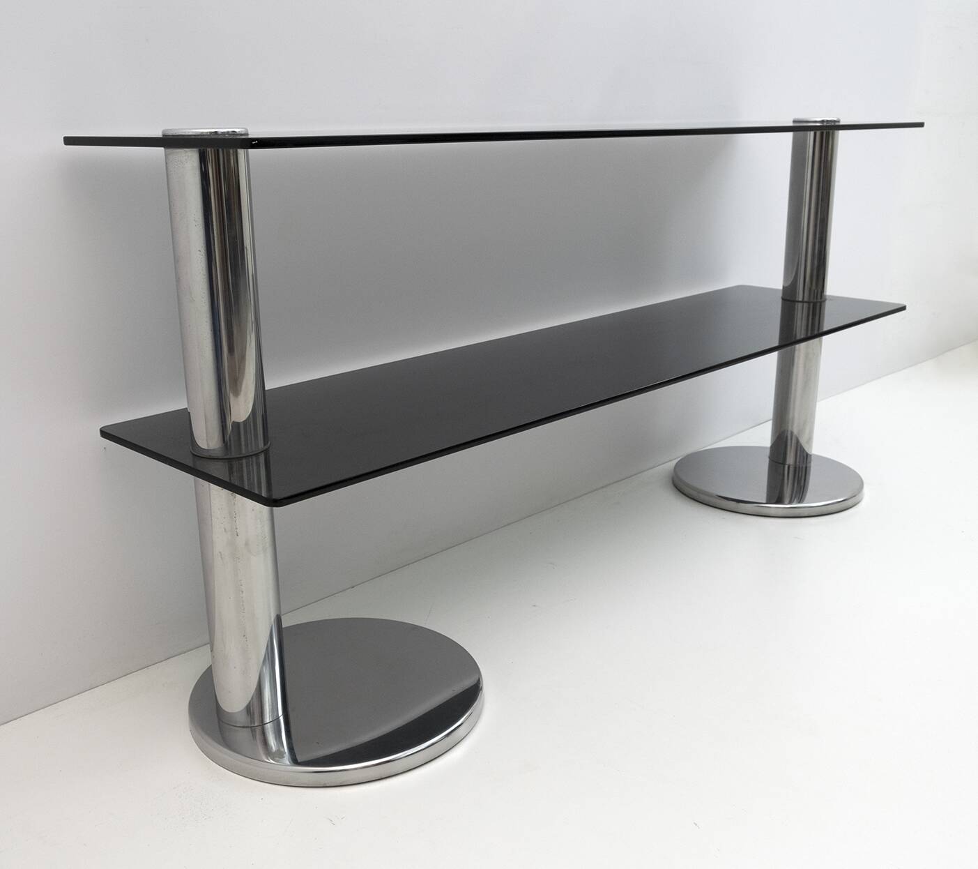 Mid-century Modern Italian Chromed Steel and Smoked Glass Console, 1970s
