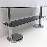 Mid-century Modern Italian Chromed Steel and Smoked Glass Console, 1970s