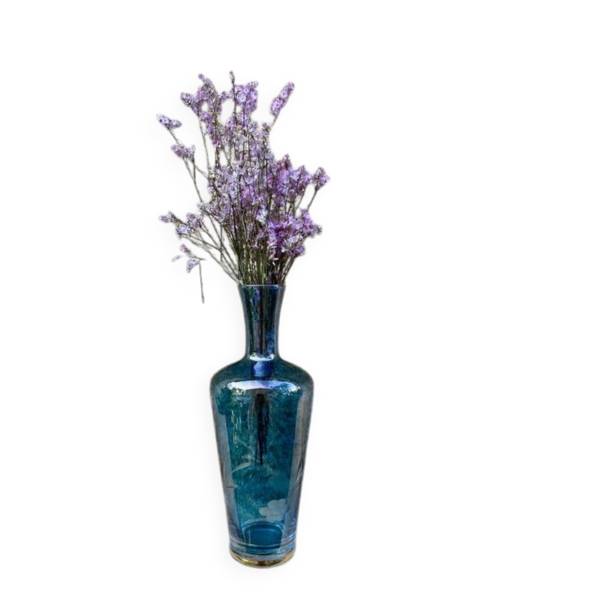 Vintage engraved blue vase