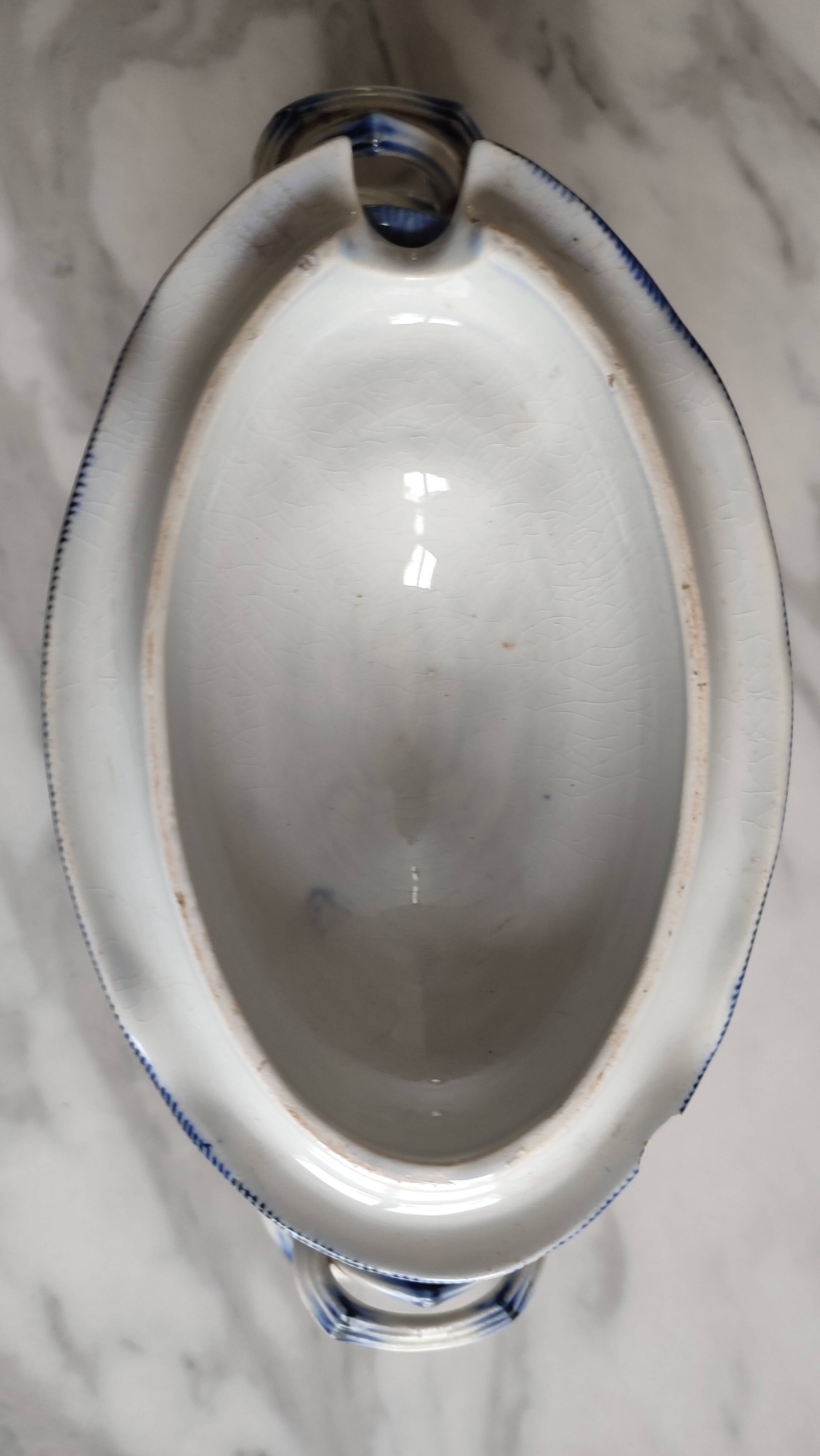 Antique sauceboat signed Creil et Montereau, Flora LM et Cie