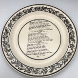 Set of 6 antique plates in fine earthenware with printed decoration of grisailles and poems