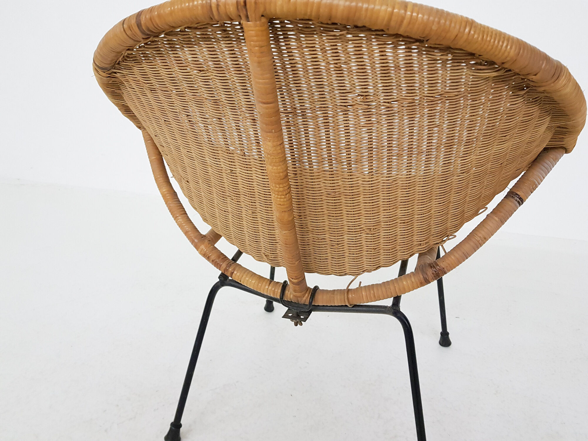 Vintage metal and rattan lounge chair , The Netherlands 1960’s