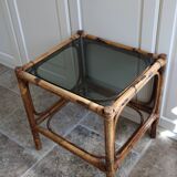 Vintage smoked glass bamboo table