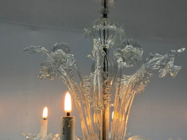 Lustre vénitien en verre de Murano, 6 bras de lumière, nouvelle électrification, vers 1930