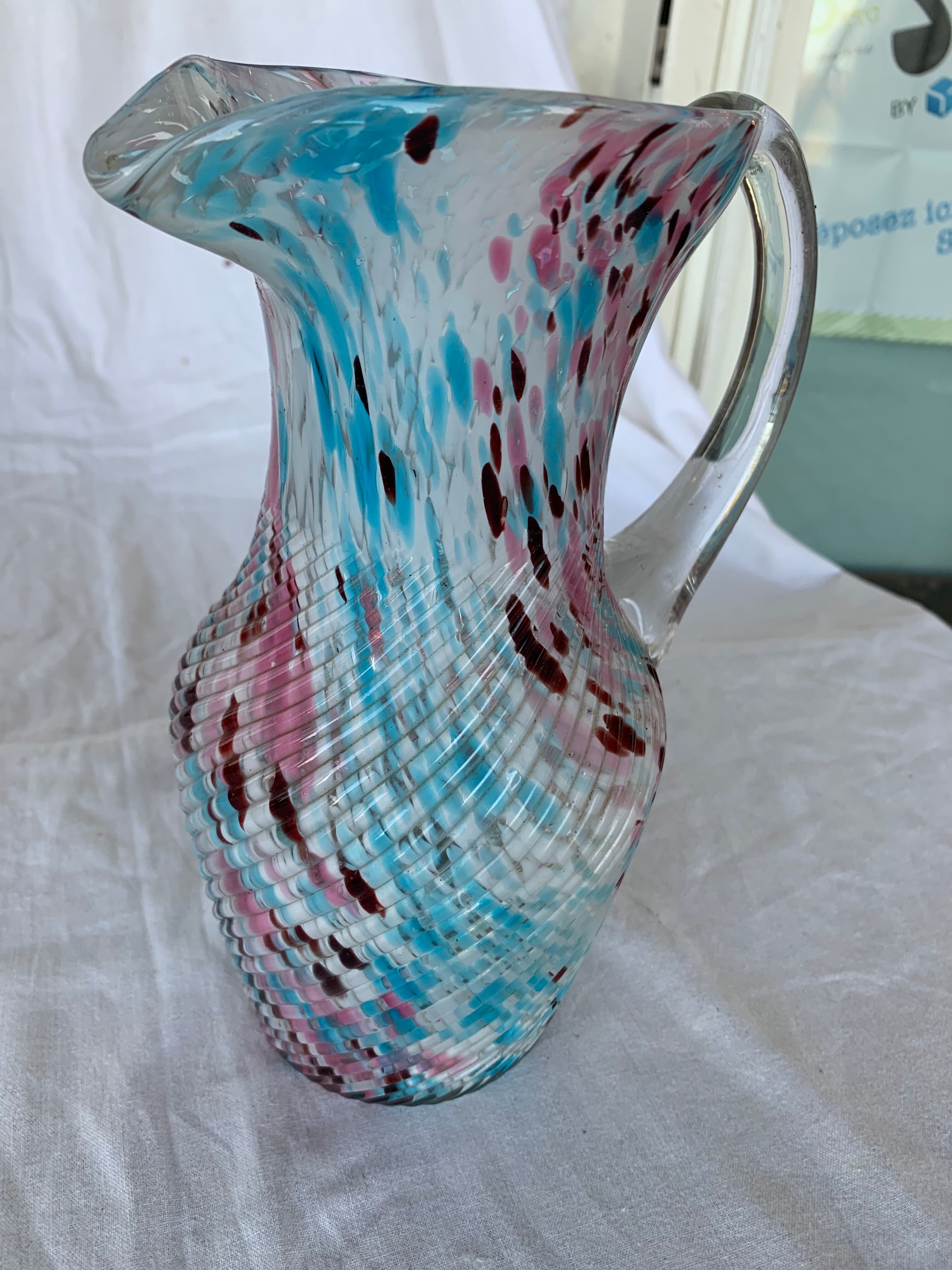 Pink blue pitcher in Murano glass