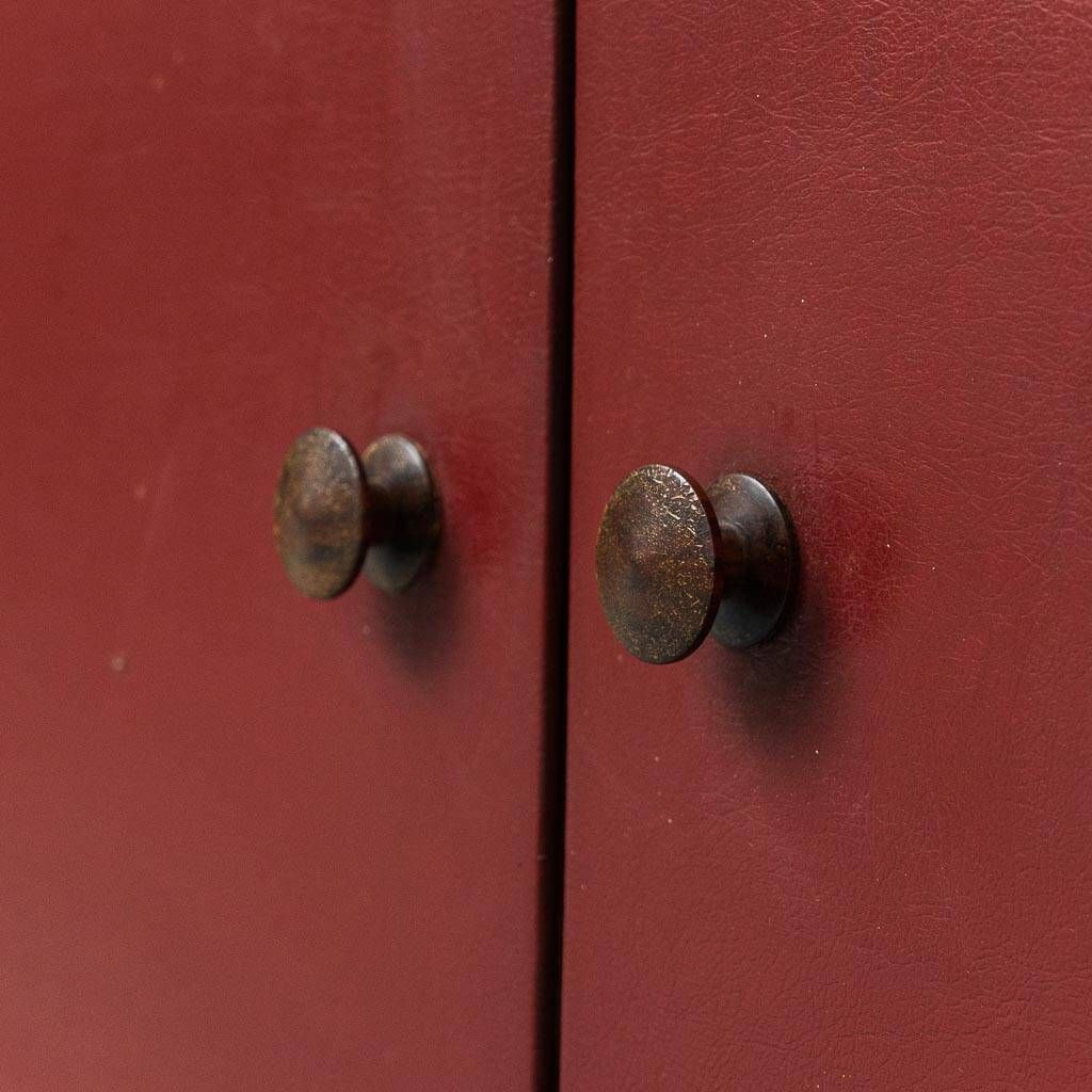 Scandinavian sideboard in dark red wood and leather, 1960s vintage modernism
