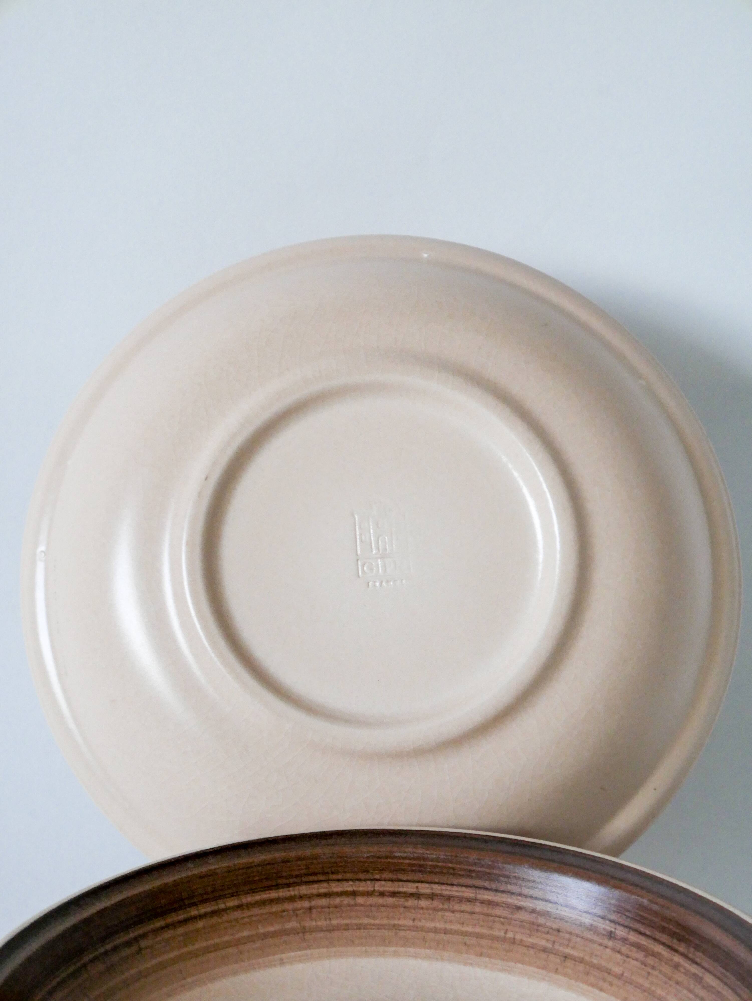 Set of 5 Gien stoneware soup plates with flowers 1970