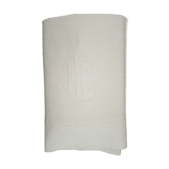 Old embroidered monogrammed sheet EC métis sheet 285 x 200 cm