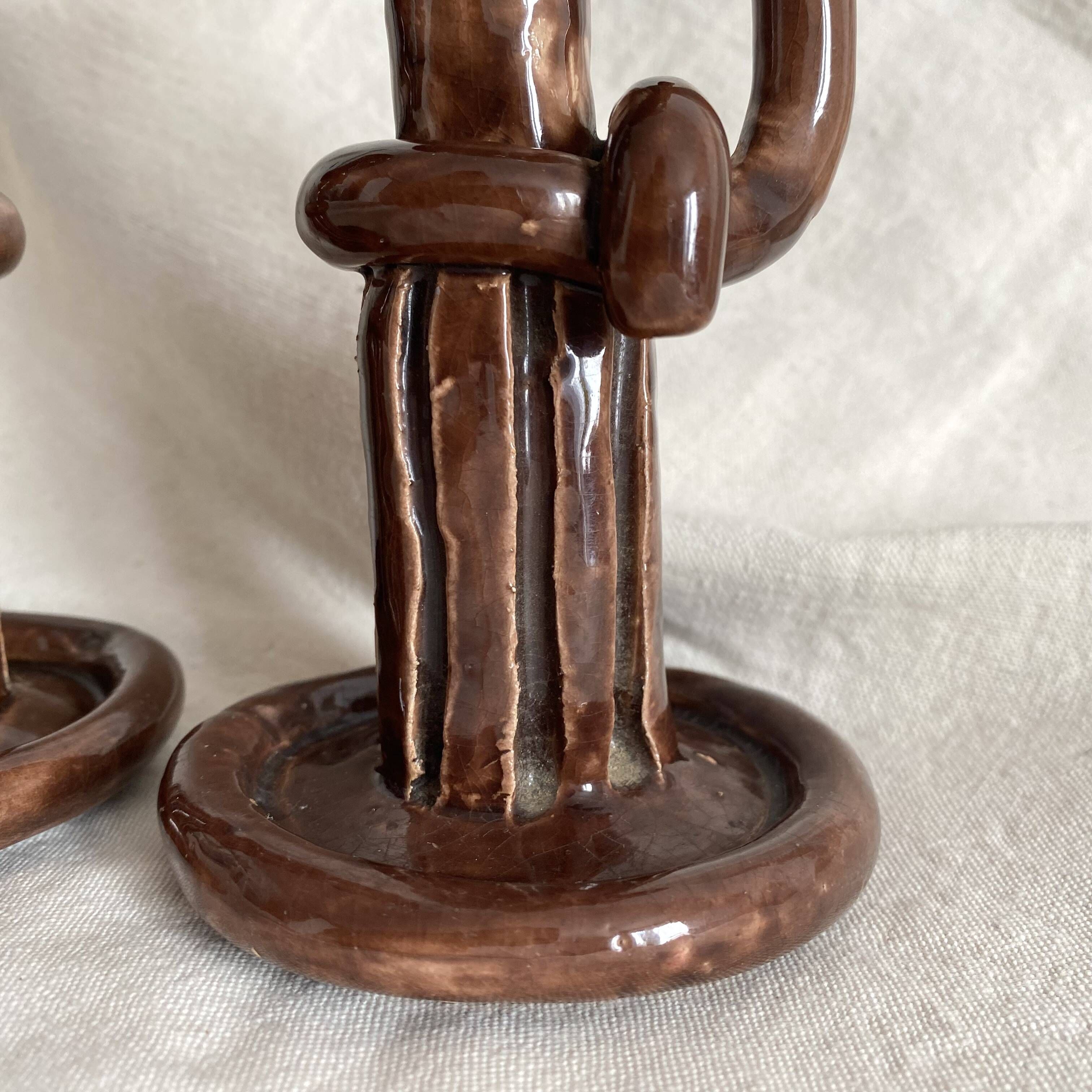Pair of column candle holders in handmade ceramic